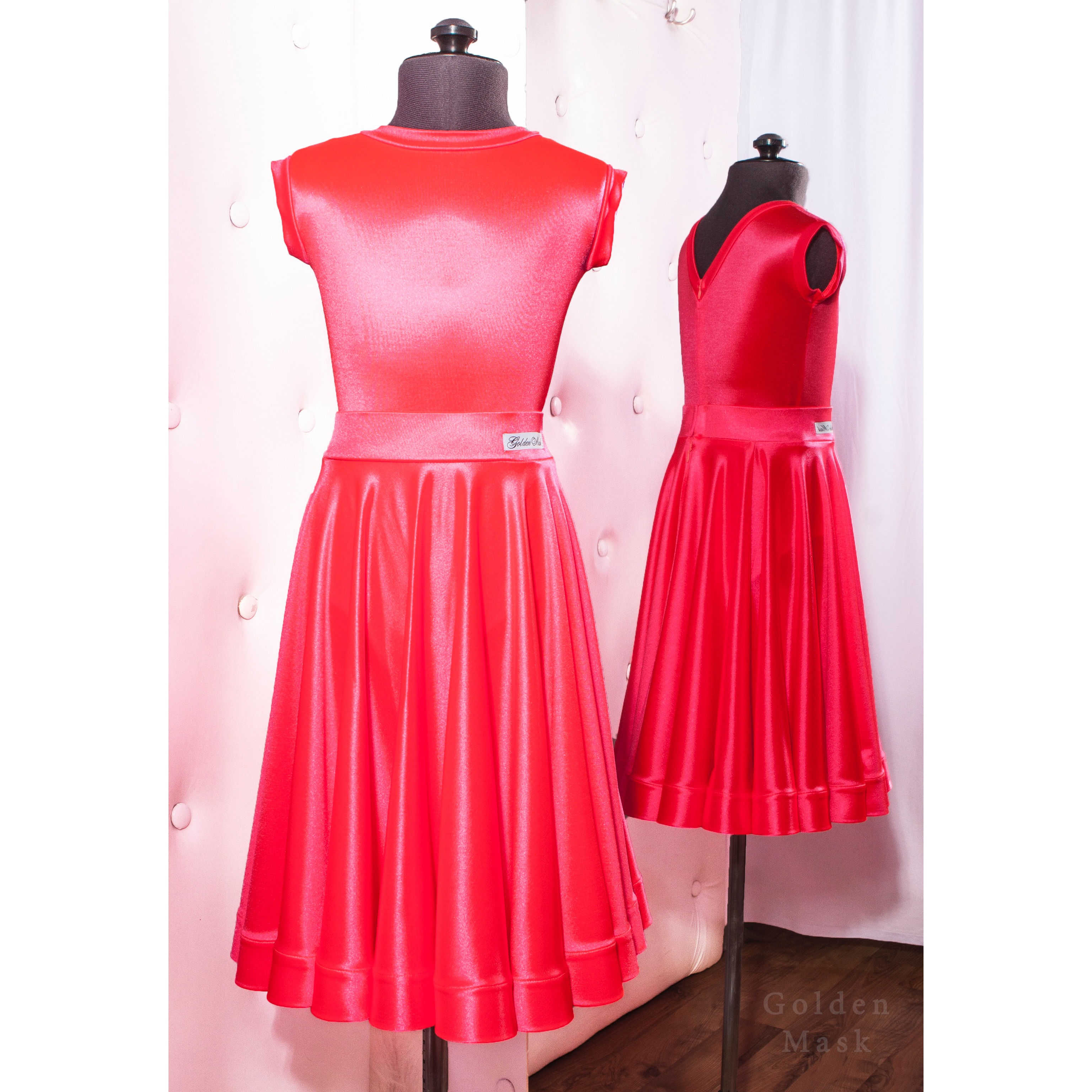 Платье рейтинговое |Юбка 1.5 солнца| Коралл | Сатин Вельвет