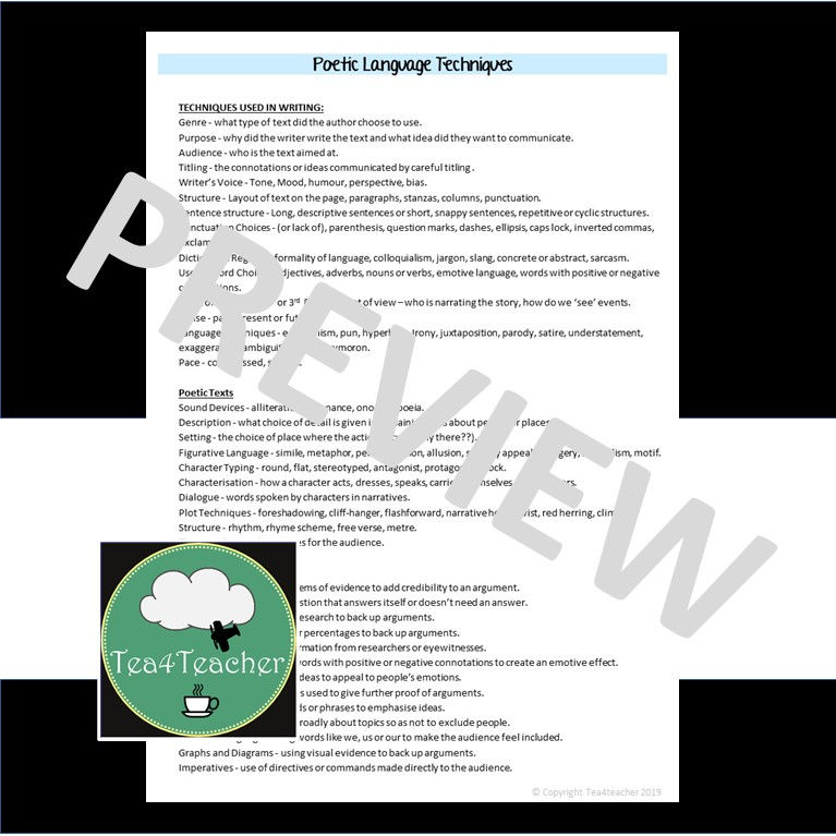 Thumbnail: Thumbnails for poetry analysis worksheets for high school English teachers