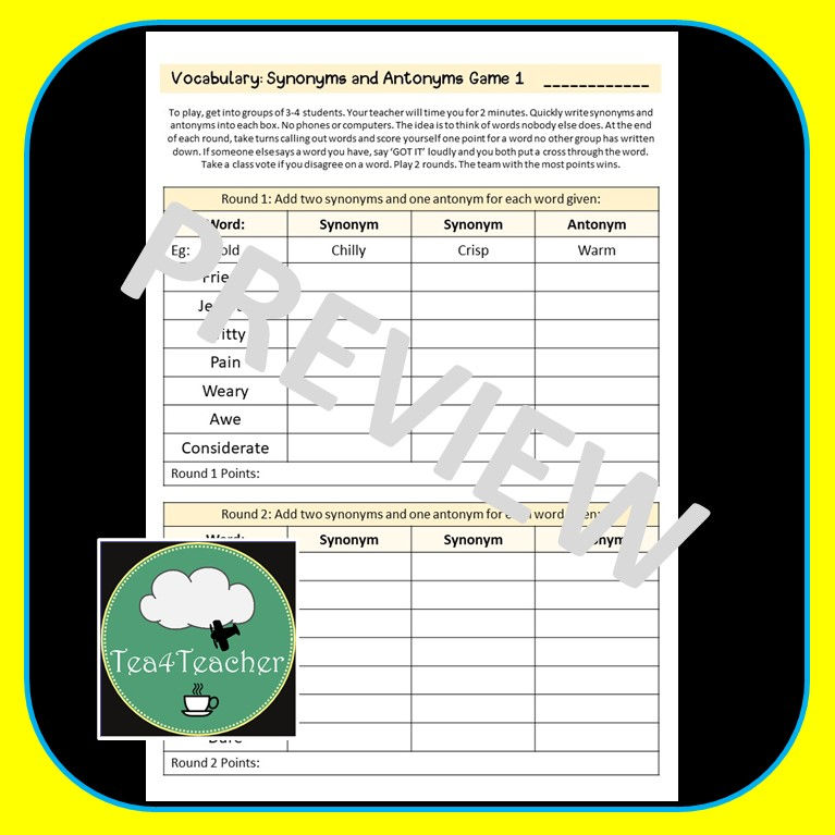 Thumbnail: thumbnails for SYNONYMS and ANTONYMS Bell Ringer for High School English