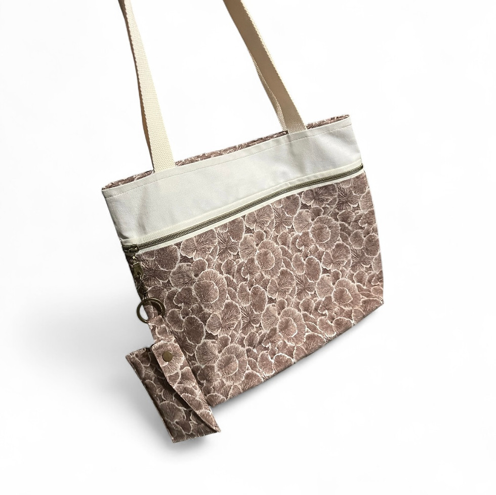 Thumbnail: Brown and cream print tote