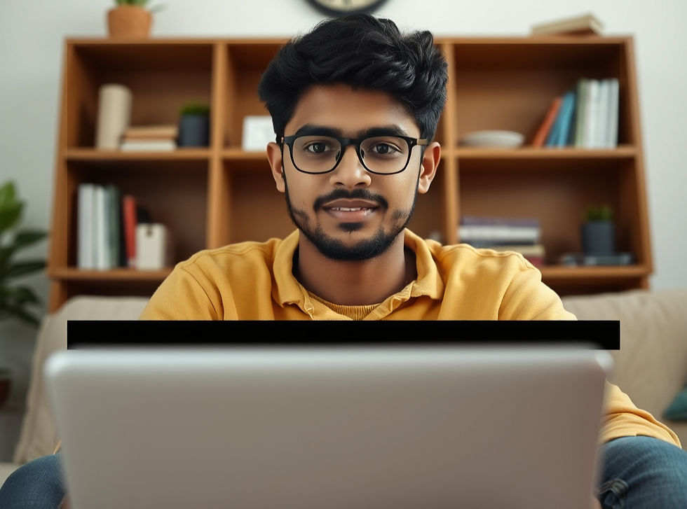 Young Indian adult having a confidential online therapy session on laptop at home