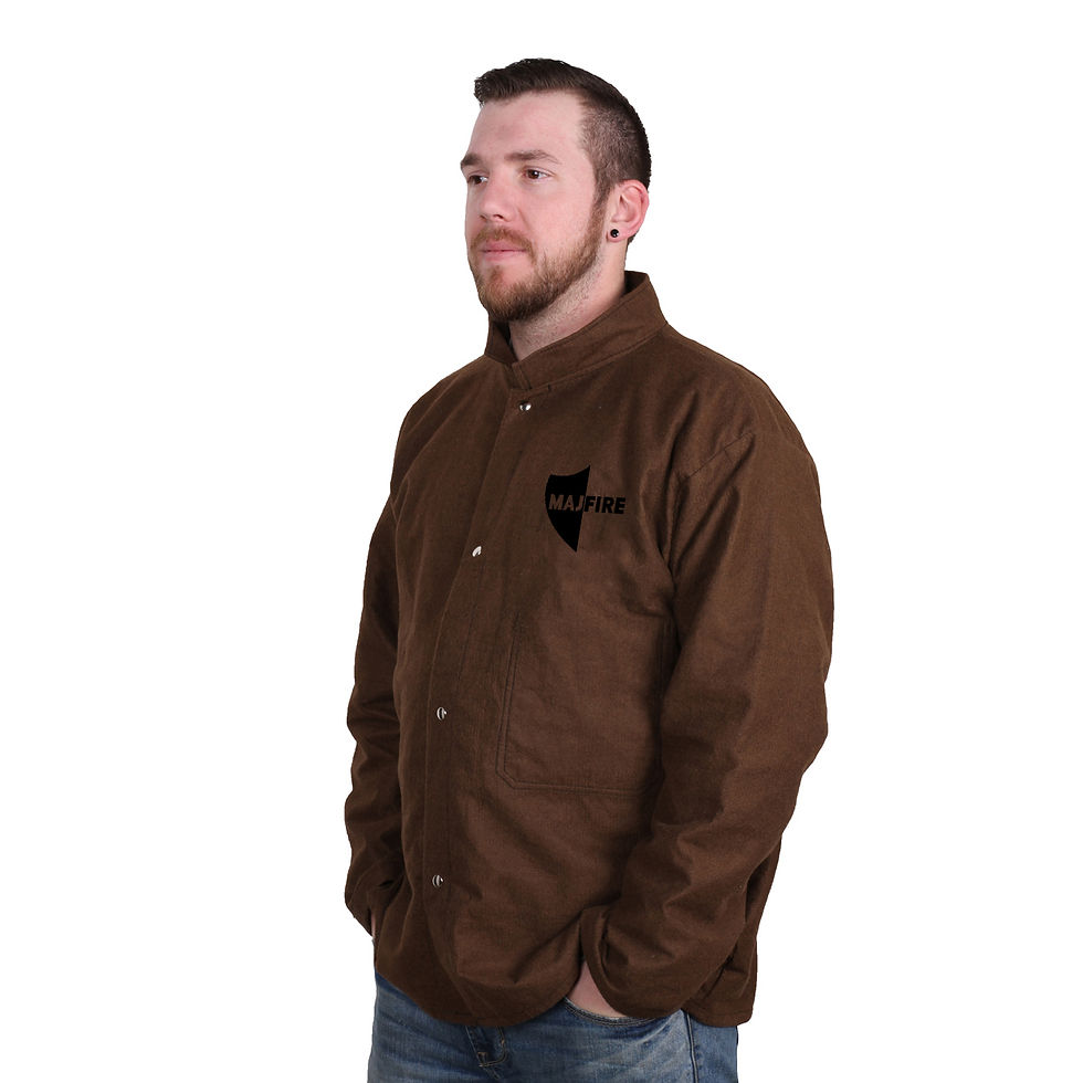 A man wears a jacket made for working with molten metal