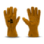 The front and back of a tan colored wildland firefighting glove
