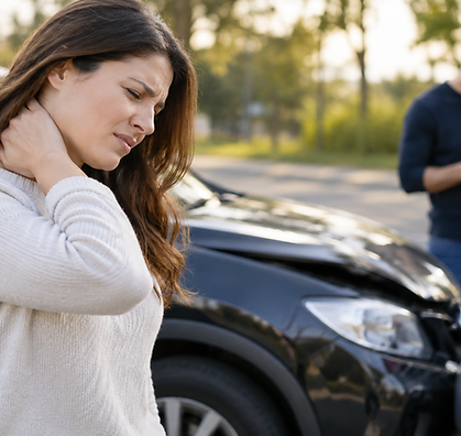 Person experiencing neck discomfort after a motor vehicle collision