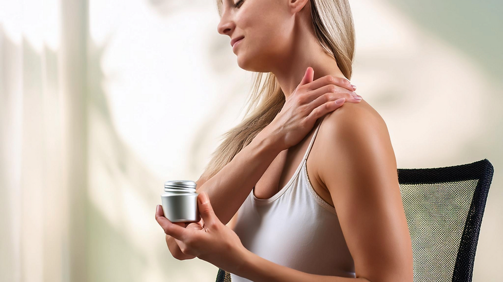 woman applying Sharon's Magic Hemp Cream to sore muscles