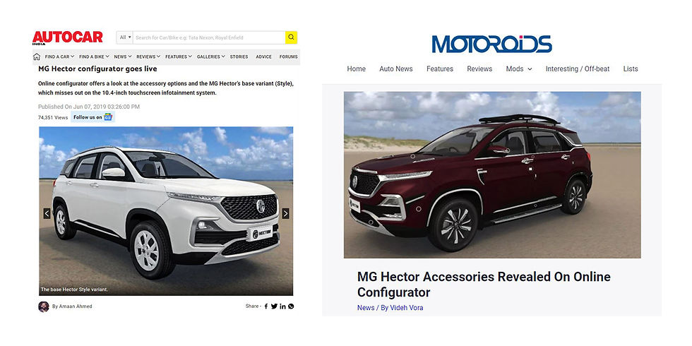 Led the development of car configurator for MG Motor's India launch, 2019