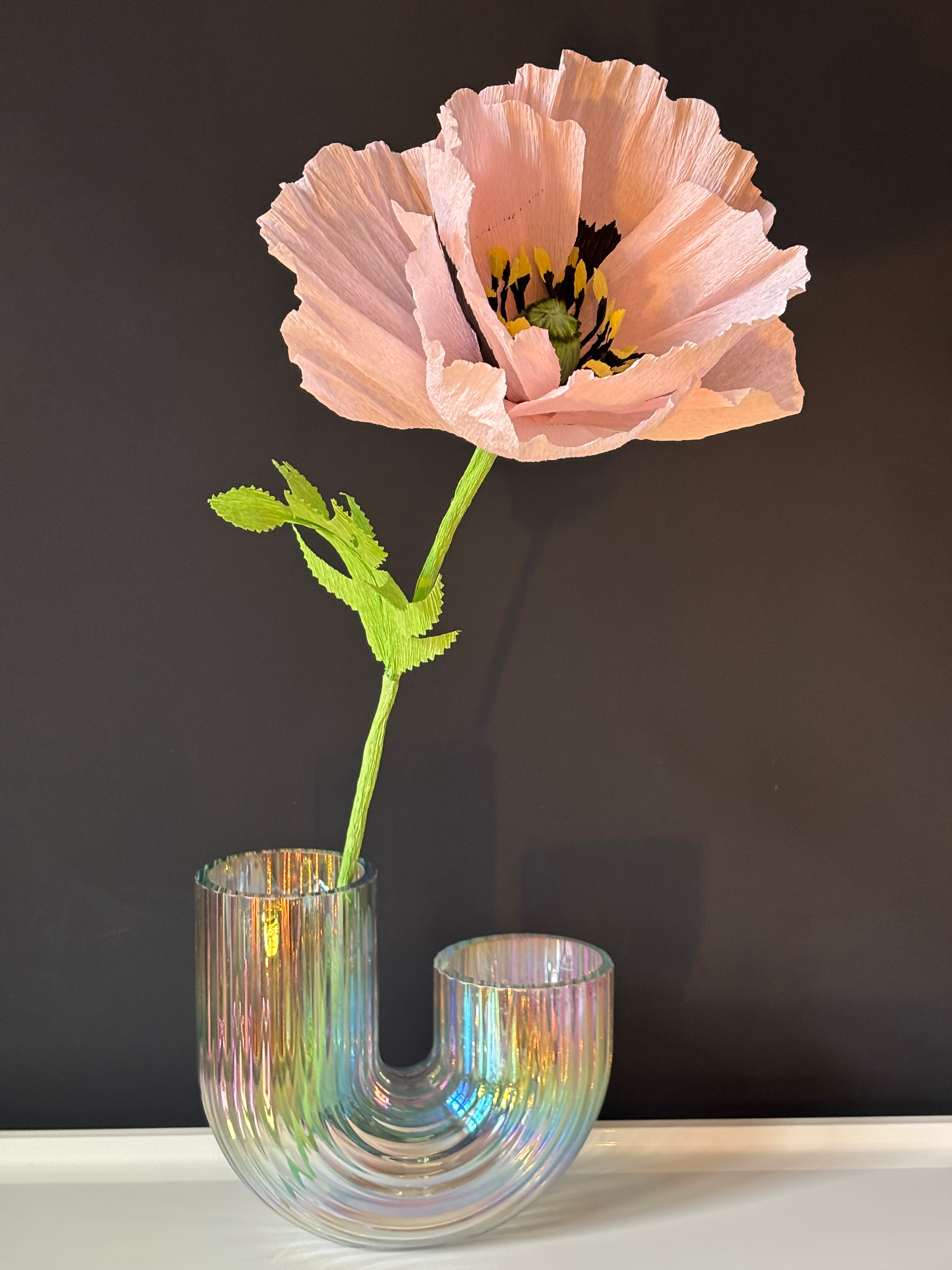 Eternal flower "Poppy light pink and black 1" ca. 60cm Höhe und 25cm Ø