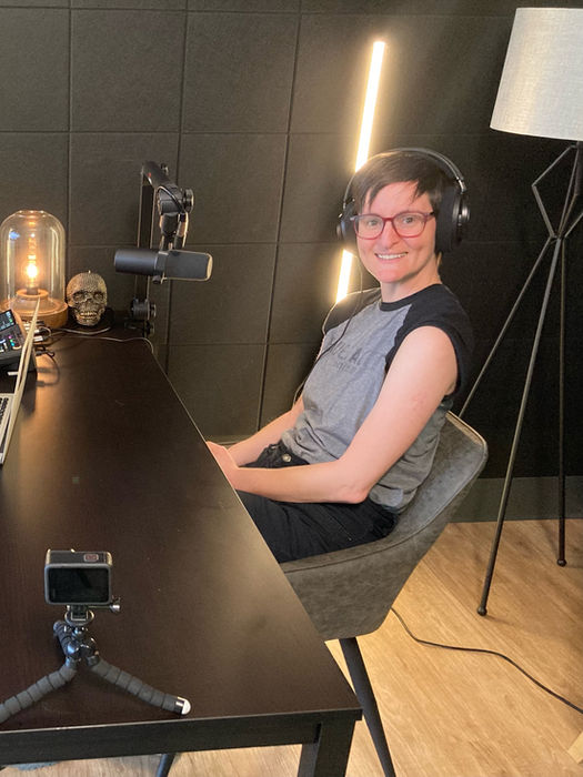 Kari Noelle with scene partner on set of dark comedy horror shoot