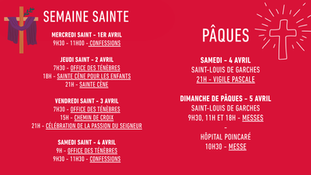 HORAIRES DE LA SEMAINE SAINTE ET DE PÂQUES