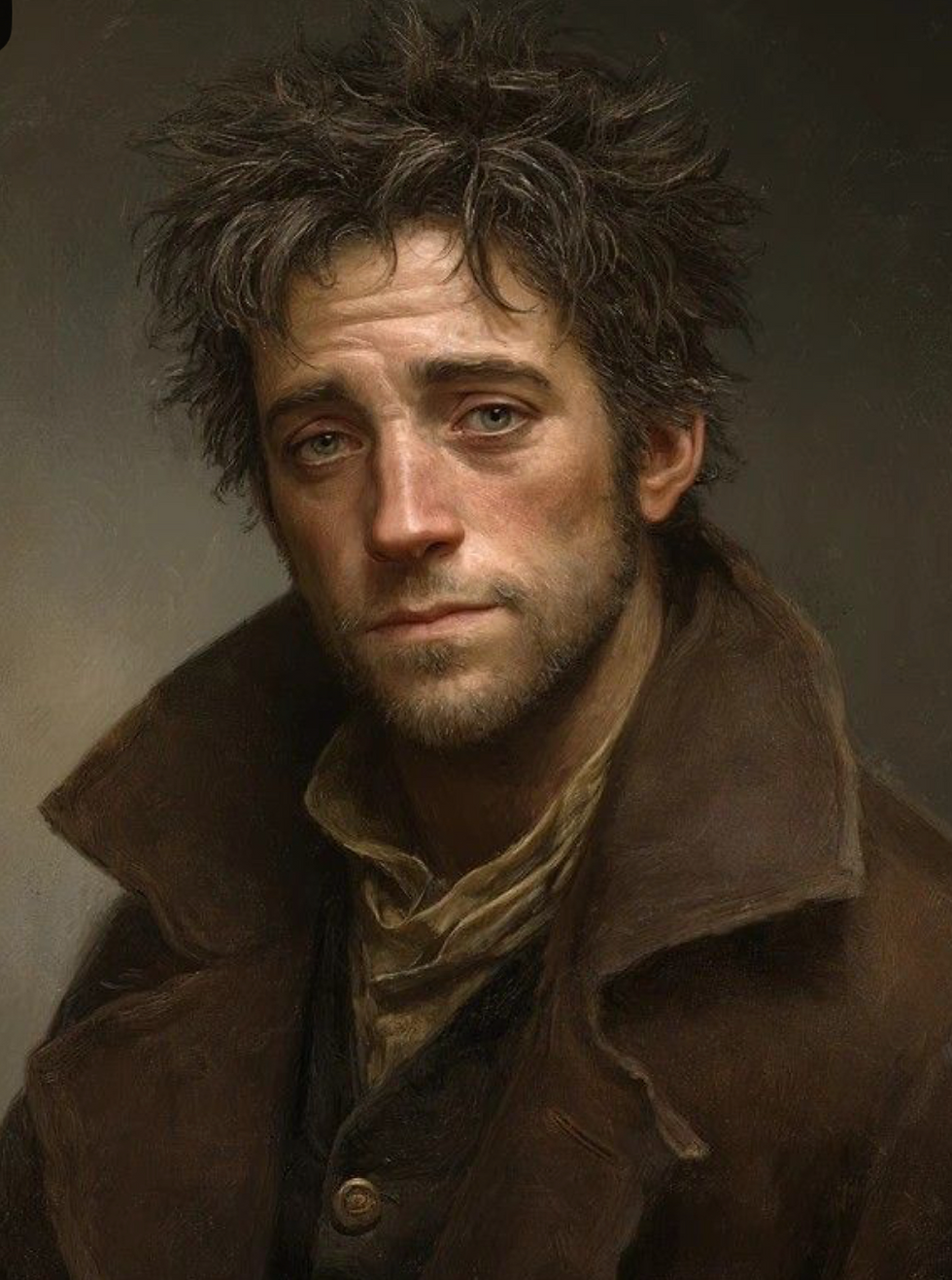 A weary man of middle age staring out at the viewer.