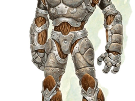 A war forged from the D&D Eberron setting. The figure is a humanoid mechanical person that has welded armor and possibly wooden limbs.
