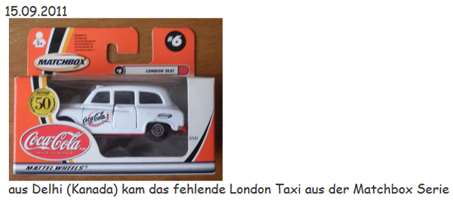 2011 Coca Cola Matchbox London Taxi