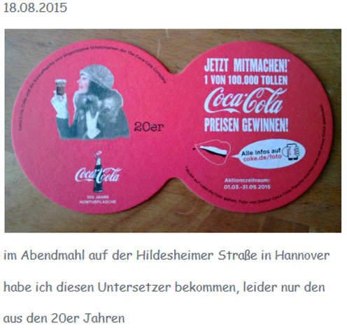 2015 Coca Cola Untersetzer