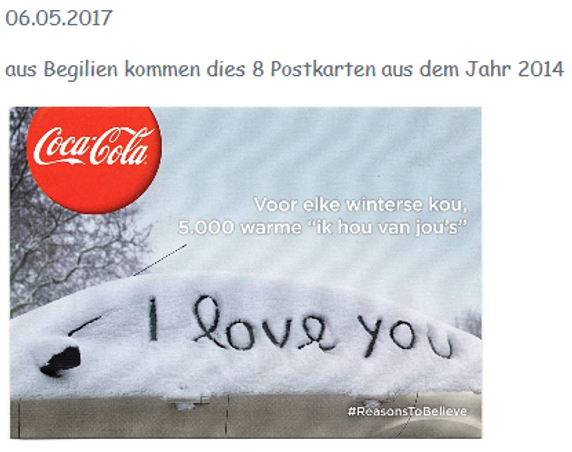 2017 Coca Cola Postkarte