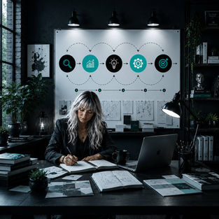 woman working at desk surrounded by office work