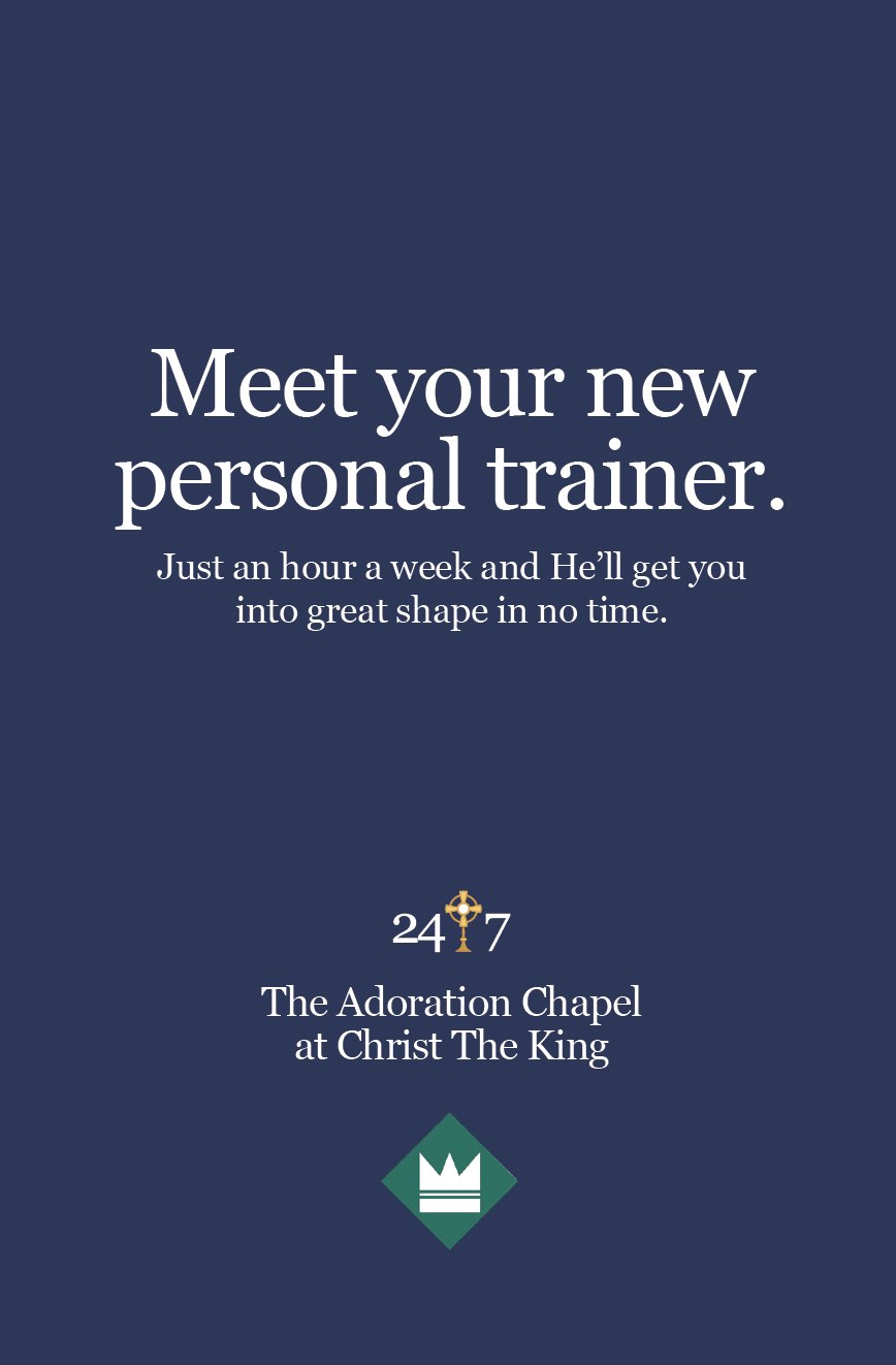 Ad reading: Meet your new personal trainer. Just an hour a week and He'll get you into great shape in no time.