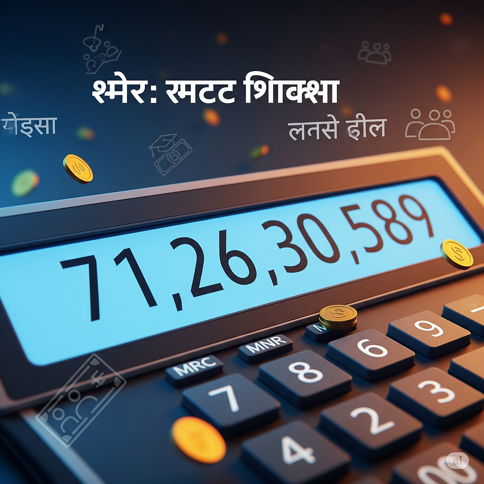 একটি বড় সংখ্যার প্রদর্শন সহ ক্যালকুলেটর এবং অর্থের প্রতীকসহ ডিজিটাল শিক্ষার প্রচার।