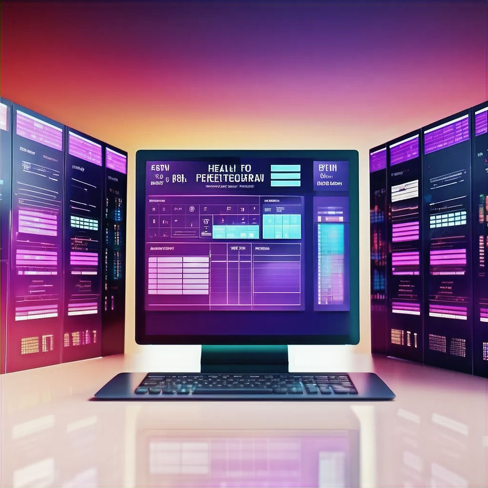 Advanced medical technology setup featuring multiple screens displaying digital health data and analytics in a vibrant, futuristic interface.