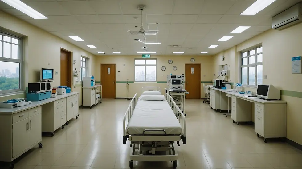 Eye-level view of a government hospital providing medical services
