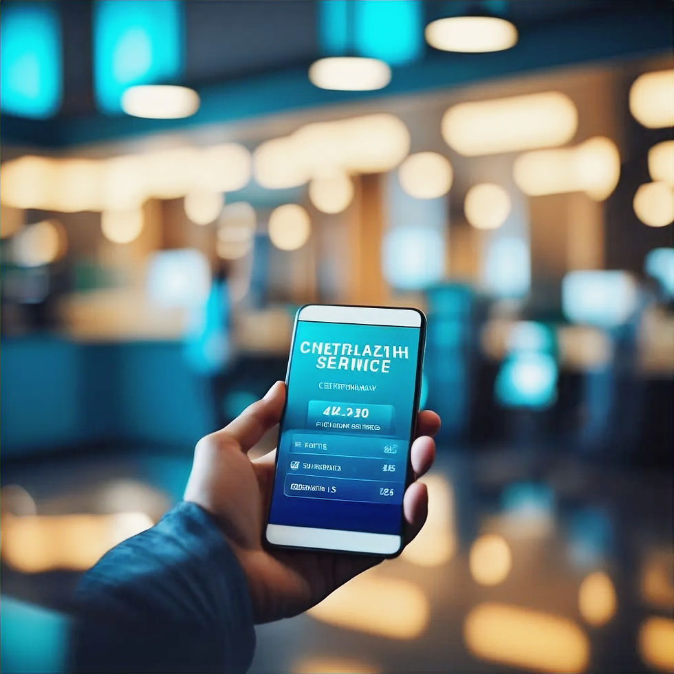 A person check Body checkup information on their smartphone in a modern Hospital lounge.