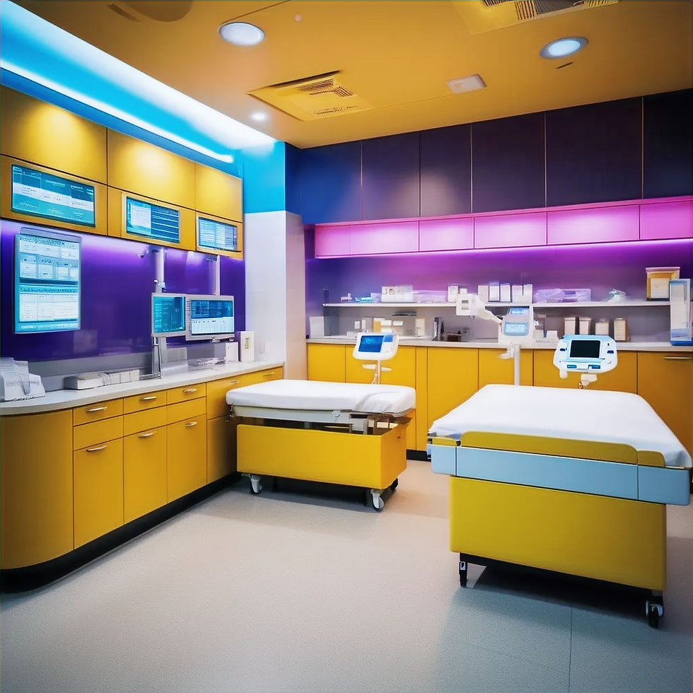 A modern medical facility with vibrant colors and state-of-the-art equipment creating a welcoming atmosphere.