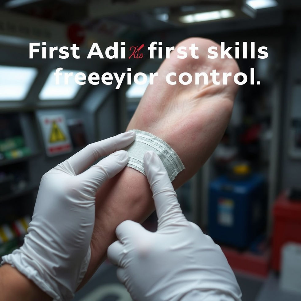 A medical professional applies a bandage to a patient's foot, highlighting first aid skills in an environment focused on precision and care.