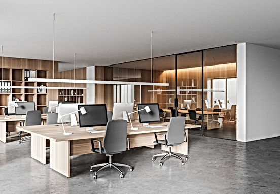 open space office with custom table and working stations 