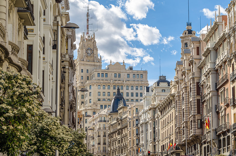 Gran Via Street And Historic Architecture In Madrid, Spain