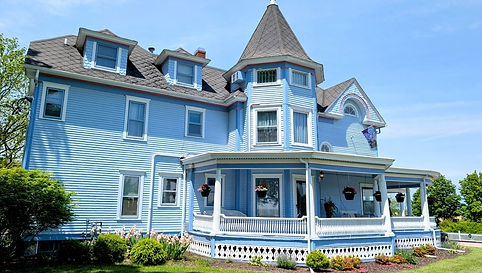 blue painted big residential house