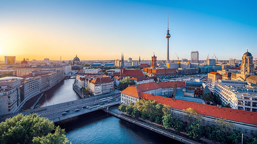 Berlin Skyline Featuring The Fernsehturm And River Spree At Sunset, Berlin, Germany