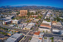 High angle shot of urban streets and hills