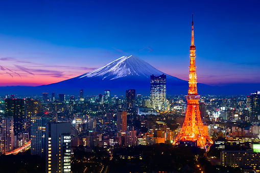 Tokyo Tower With Mount Fuji Over The Tokyo Skyline At Dusk, Tokyo, Japan