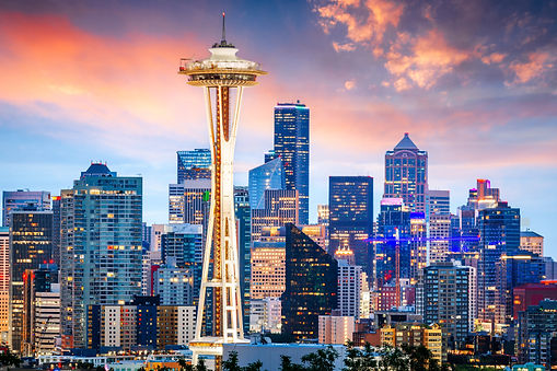 Seattle Skyline With The Space Needle At Sunset, Seattle, Washington