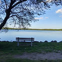 Peaceful Lake View In Derry NH With Bench, Tree Shade, And Sailboats In Distance