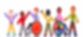 painted image of children standing and sitting in wheelchairs holding hands