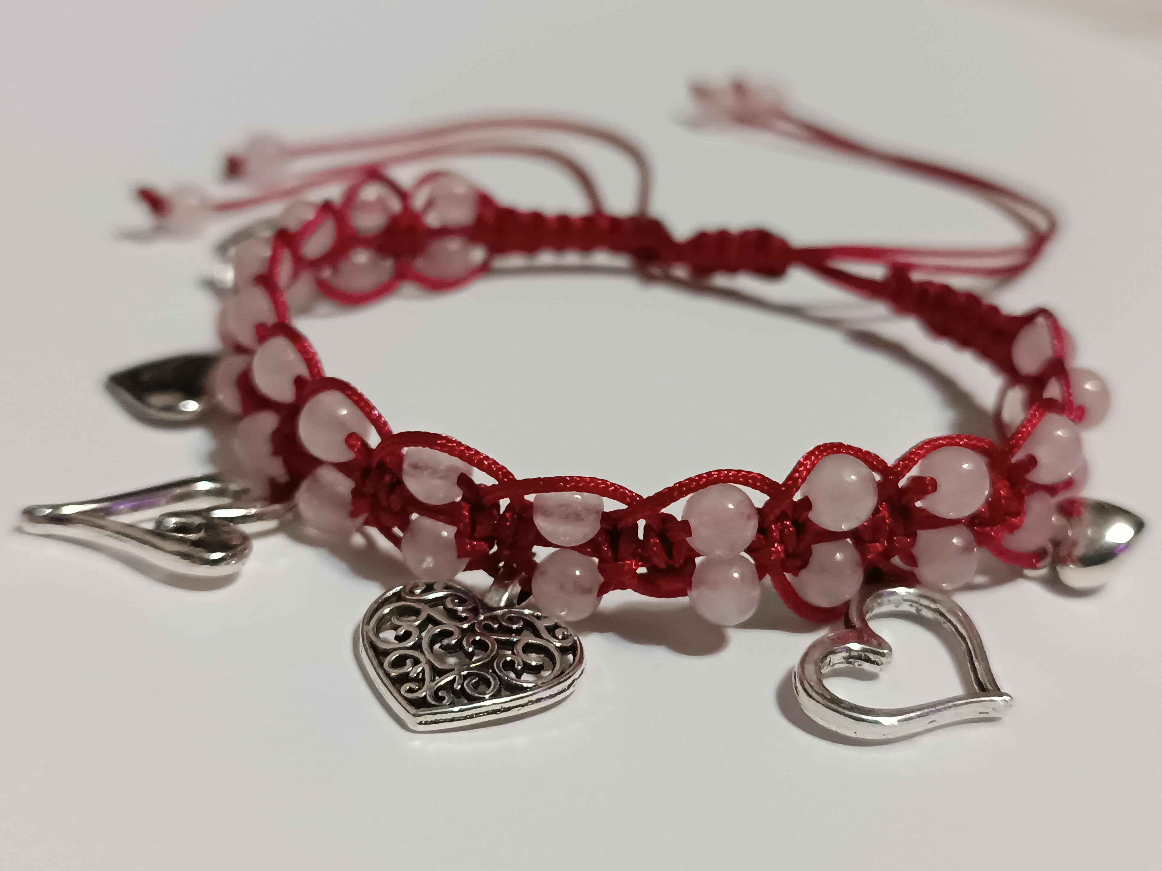 Bransoletka różowy kwarc Kamień Miłości + 6 serc