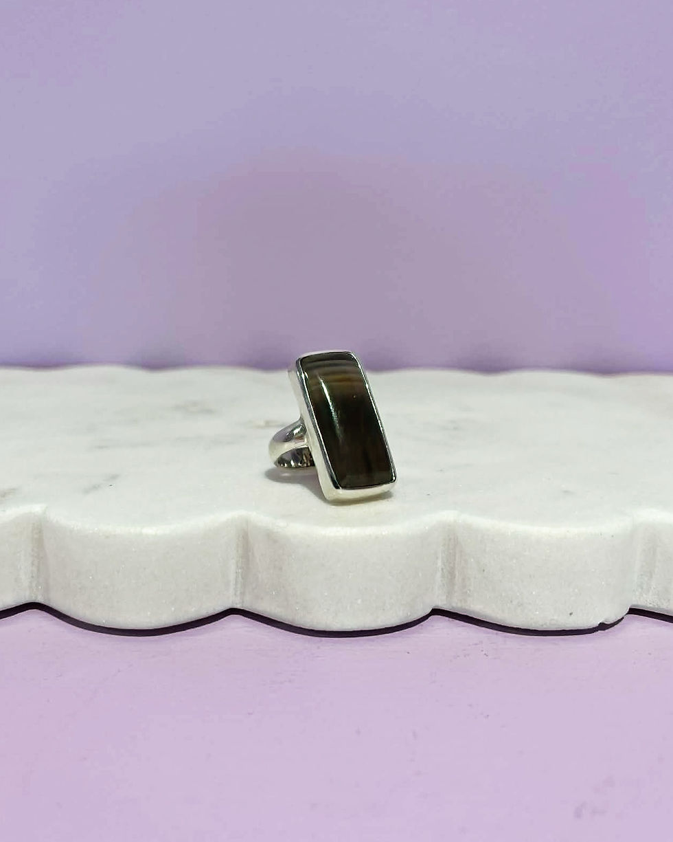 Thumbnail: Tasmanian Lune River Waterline Agate Ring - Kichikoo Design