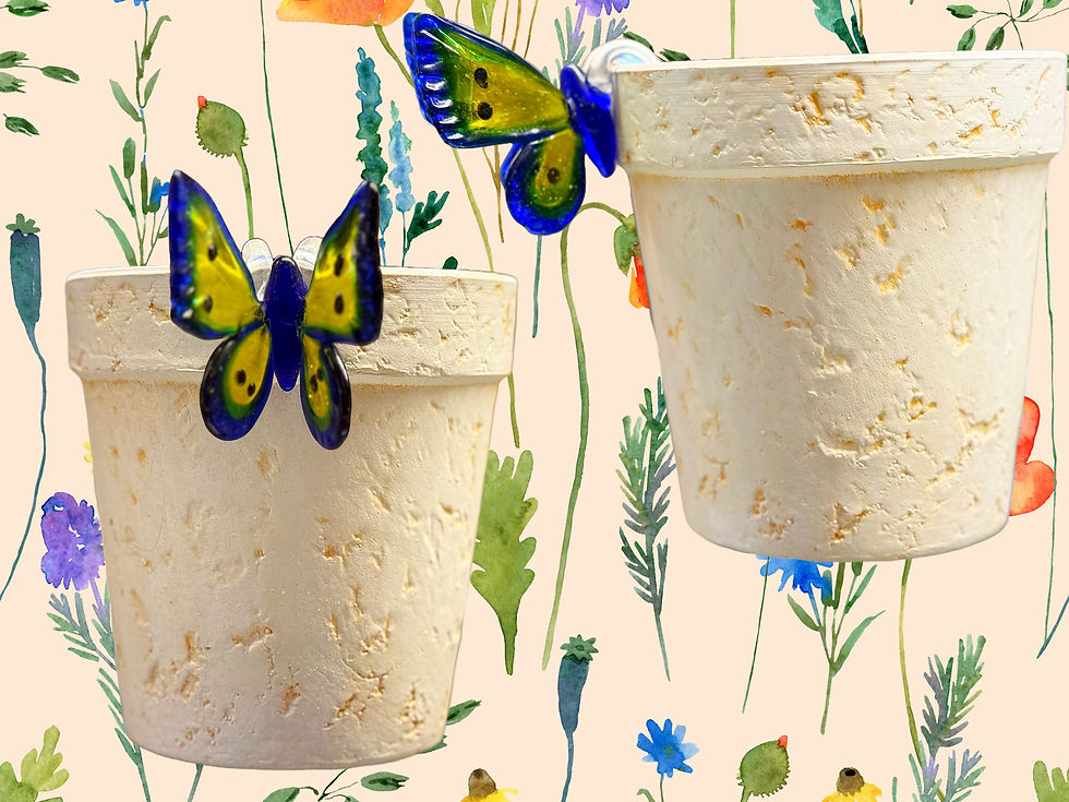 Thumbnail: Bird Brain Hand Blown Glass Butterfly Flower Pot Perchers
