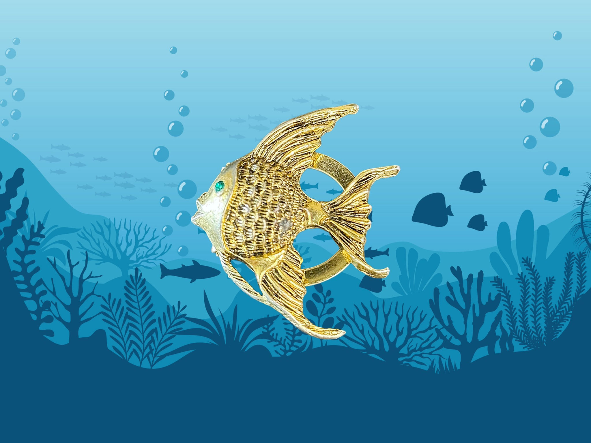 Gold Colored Angelfish Clip-On Lapel Brooch