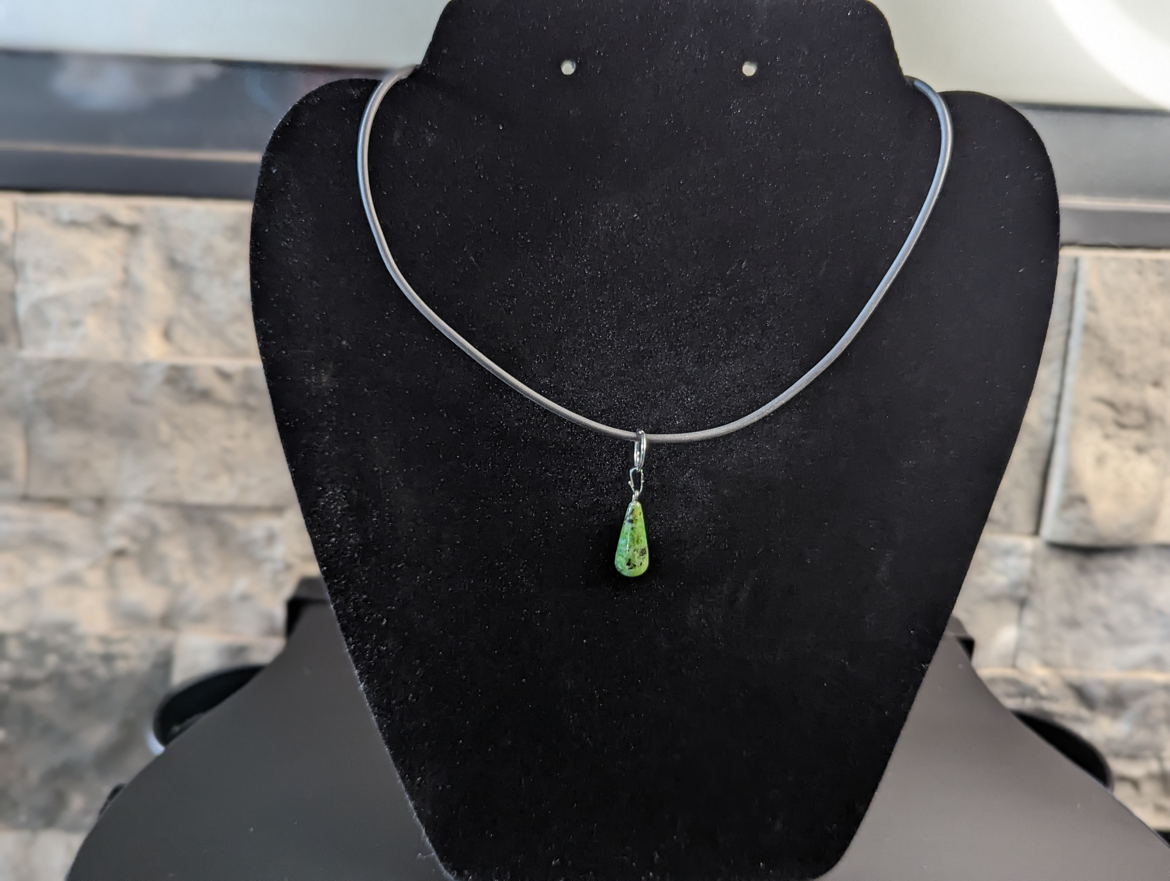 Leather Cord Necklace with Green Stone