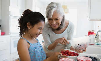 Grandmother and Granddaughter in kitchen