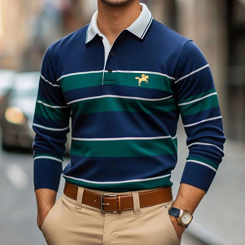 Long-sleeved Striped Polo Shirt