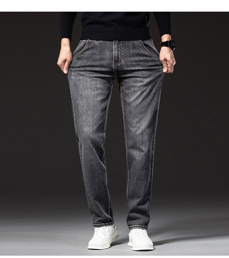 Men's jeans for plus sizes, straight and loose fit, executive style.