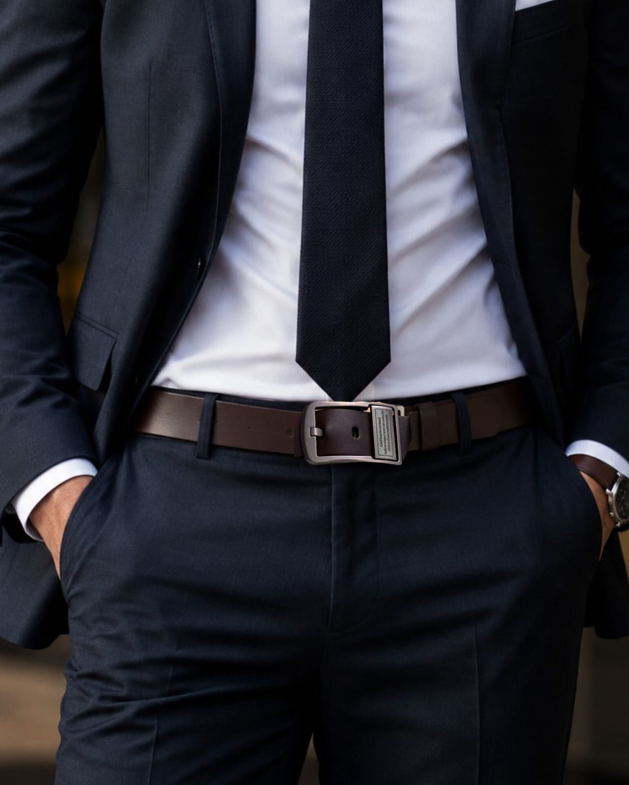 New Luxury Brand Men's Leather Belt (Black Wood)