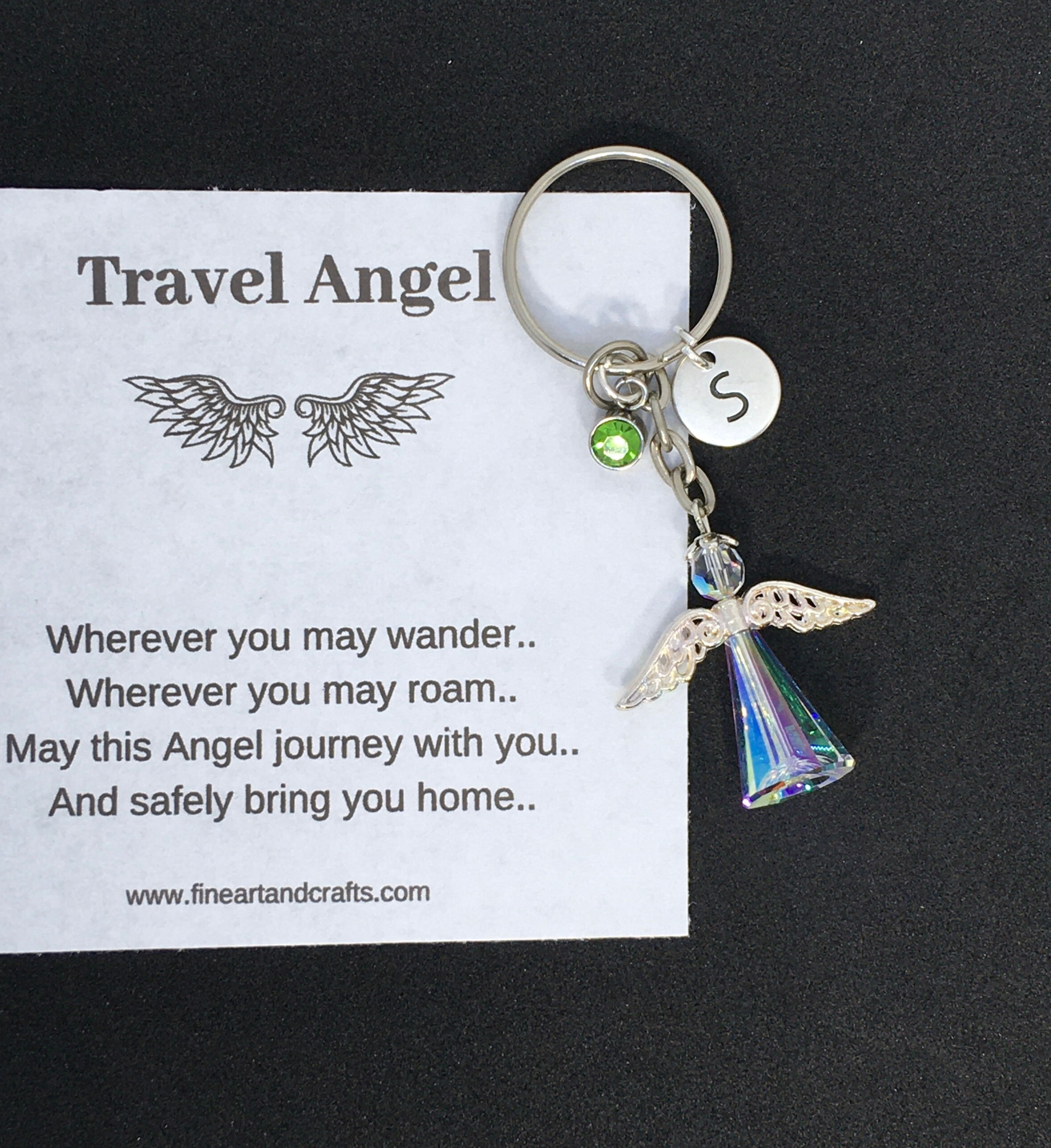 Swarovski angel, Guardian angel key ring gift, Protection angel, travel angel
