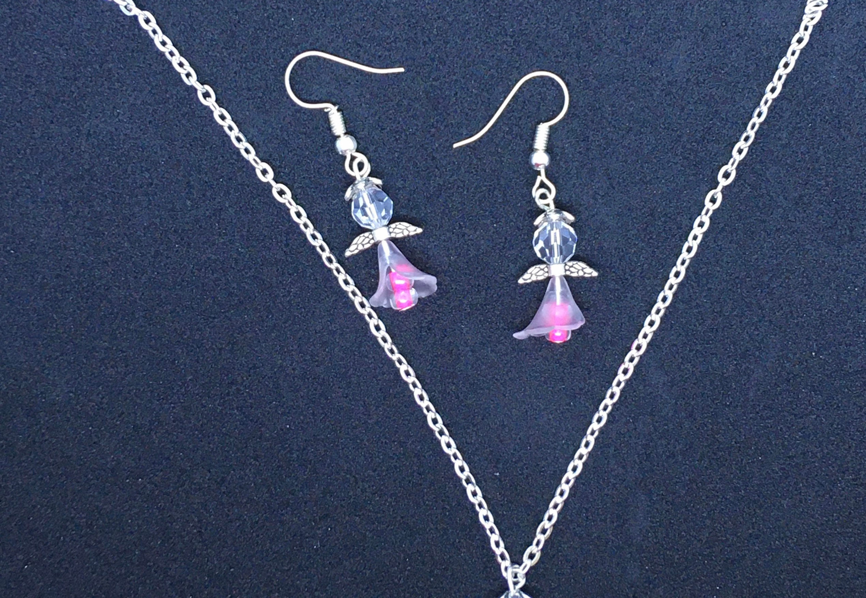 Glass Angel Pendant, Bracelet and Earring set, Angel gift set,
