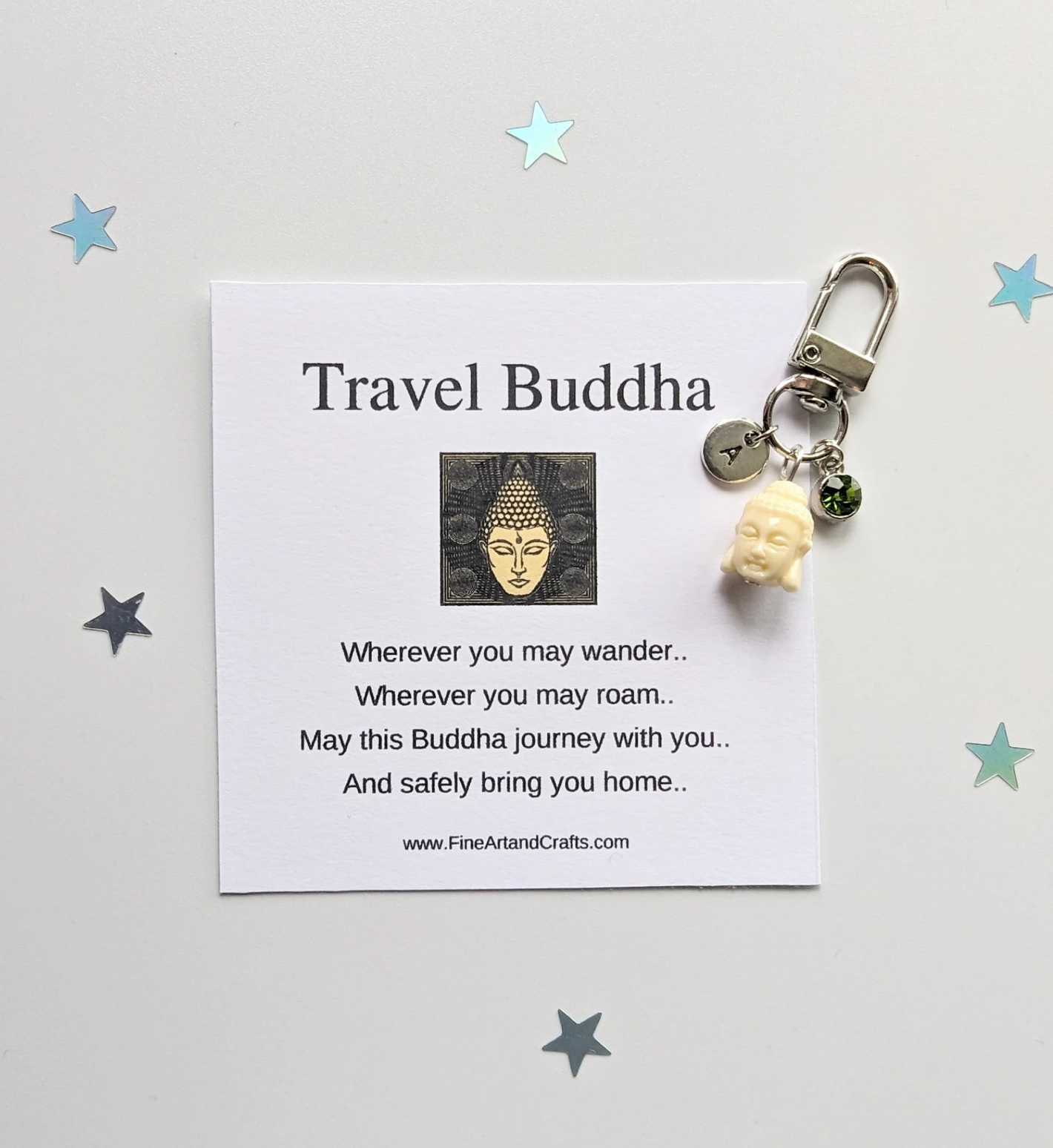 Cream Travel Buddha keychain, birthday gift idea for a friend