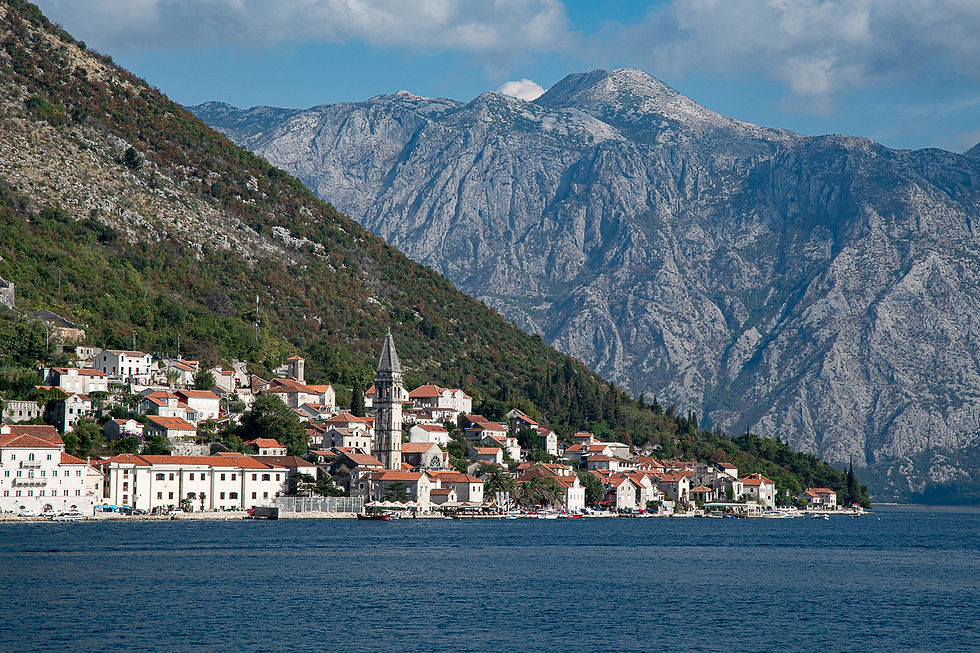 The town of Perast overlooking the Verige Strait which feeds into the Bay of Kotor