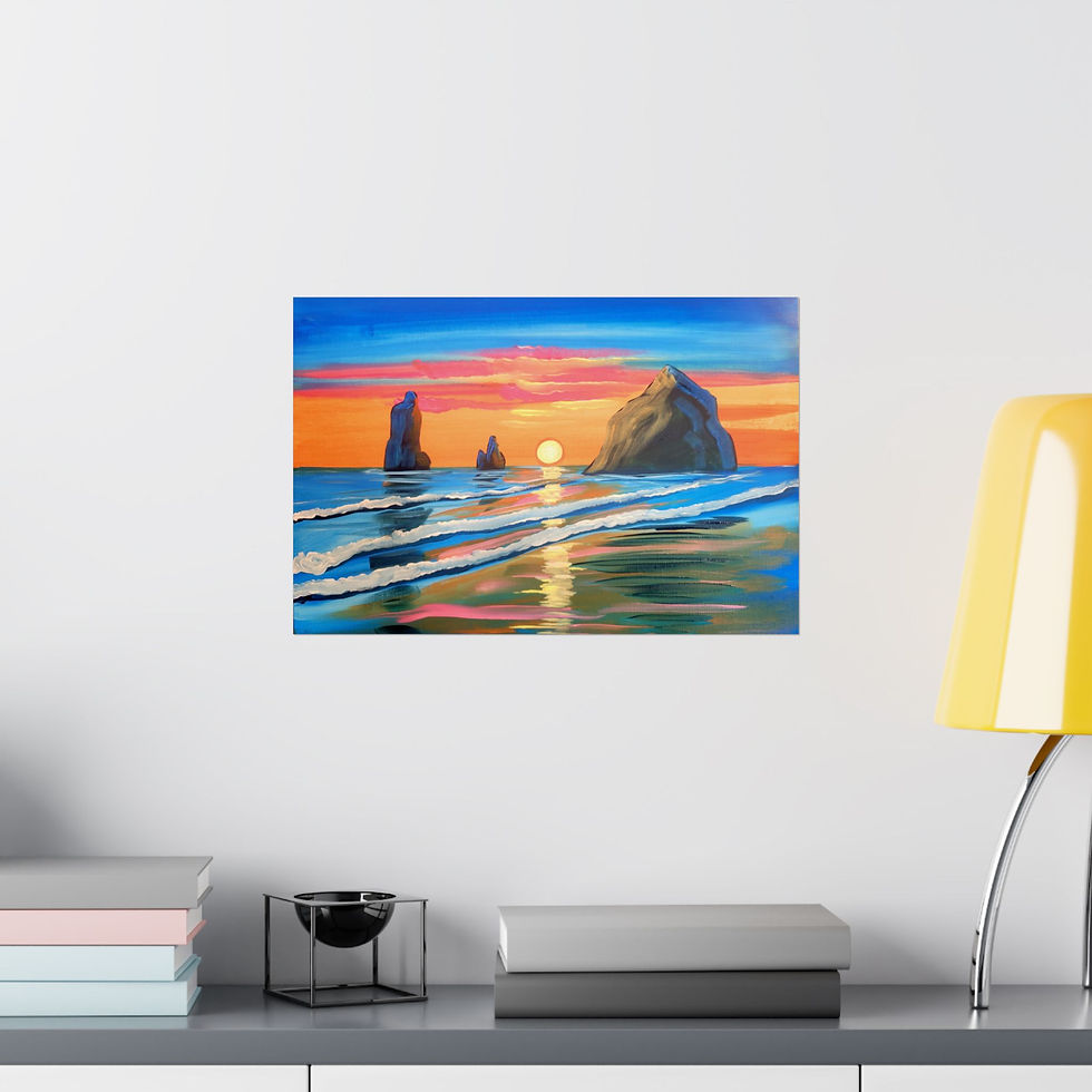 Thumbnail: Sunset Seascape Fine Art Poster, Colorful Cannon Beach, Coastal Print