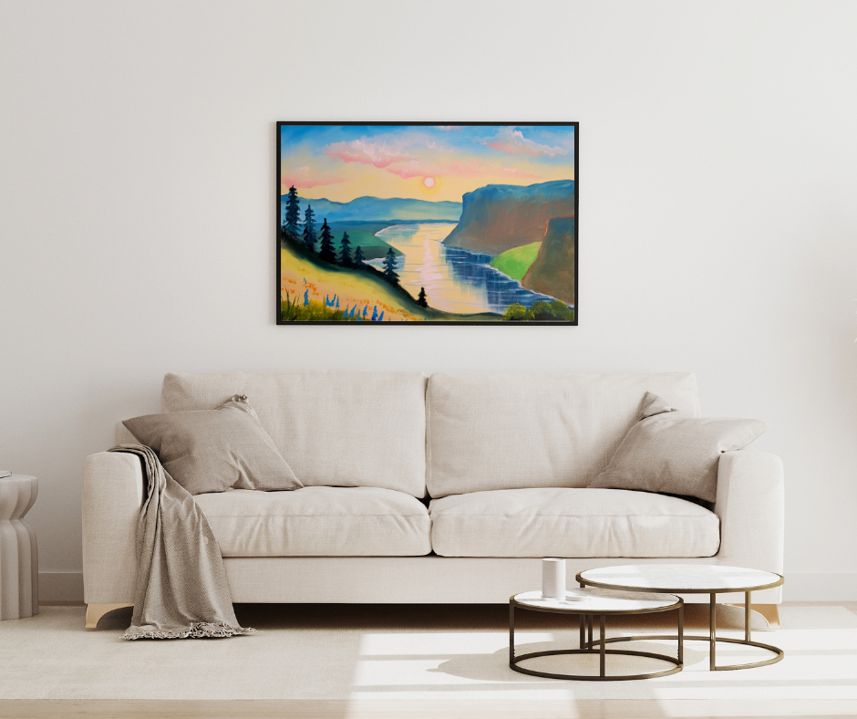Columbia River Gorge at Sunrise, Fine Art Poster, Colorful Oregon Landscape